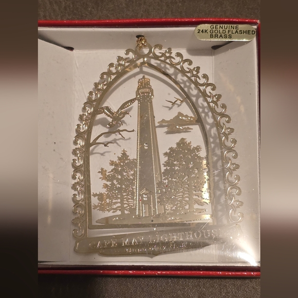 Cape May New Jersey 24k Gold Flashed Brass Lighthouse Ornament NJ Xmas Decor - Picture 3 of 5